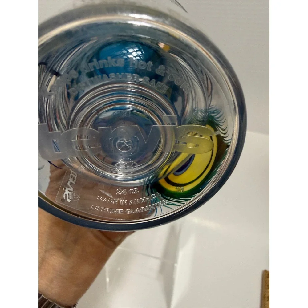 Tervis 24oz Insulated Tumbler with Lid Peacock Feather Print Blue Green‎ Clear